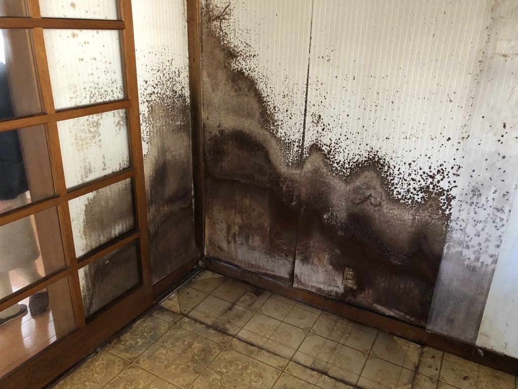 ダイニングキッチンのリフォーム施工前画像。カビ汚れが目立っています。